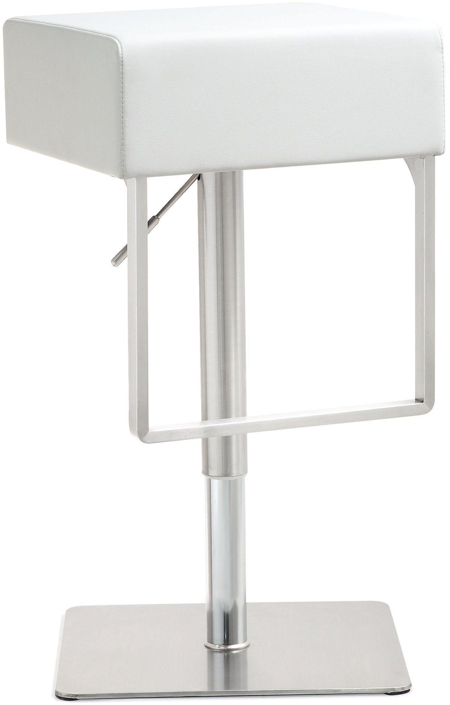 Seville White Performance Vegan Leather and Stainless Steel Adjustable Barstool