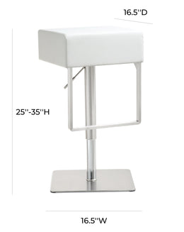 Seville White Performance Vegan Leather and Stainless Steel Adjustable Barstool