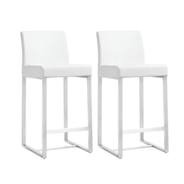 Denmark White Performance Vegan Leather and Stainless Steel Counter Stool - Set of 2