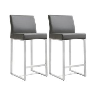 Denmark Grey Performance Vegan Leather and Stainless Steel Counter Stool - Set of 2