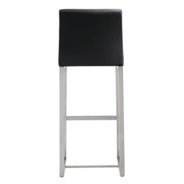 Denmark Black Performance Vegan Leather and Stainless Steel Barstool - Set of 2