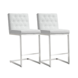 Helsinki White Performance Vegan Leather and Stainless Steel Counter Stool - Set of 2