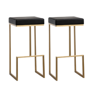 Ferrara Black Performance Vegan Leather and Gold Steel Barstool - Set of 2