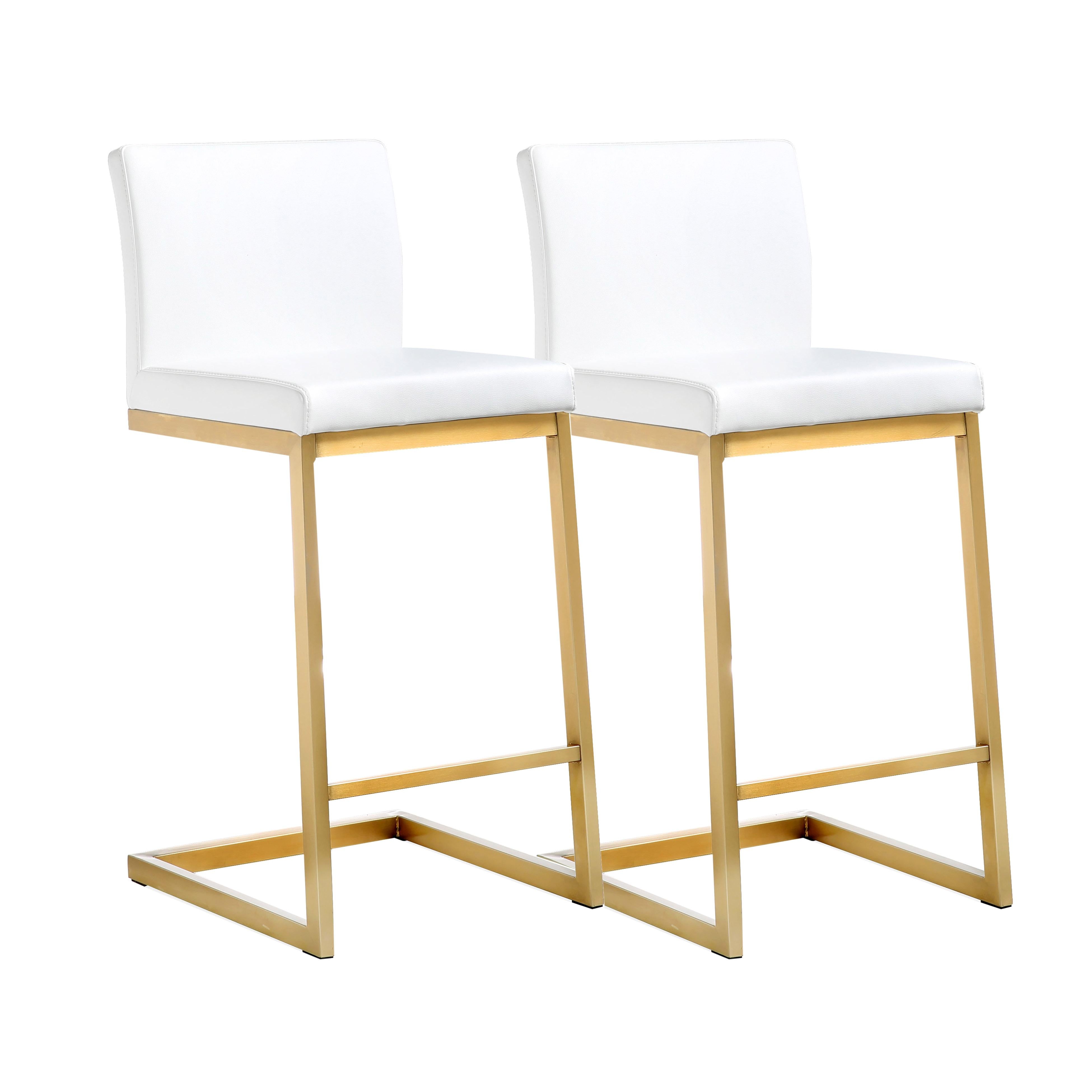 Parma White Performance Vegan Leather and Gold Steel Counter Stool - Set of 2