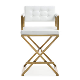 Director White Performance Vegan Leather and Gold Steel Counter Stool