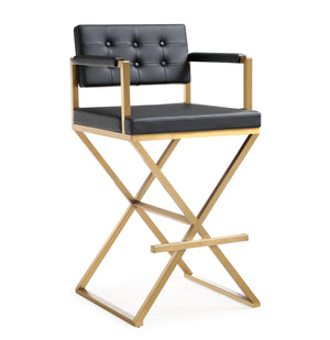 Director Black Performance Vegan Leather and Gold Steel Barstool