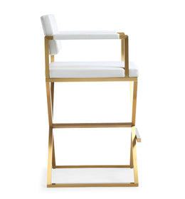 Director White Performance Vegan Leather and Gold Steel Barstool
