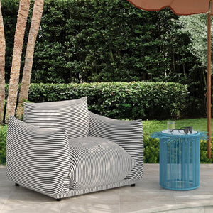 Saint Tropez Pearl and Black Striped Stuffed Outdoor Armchair - UK