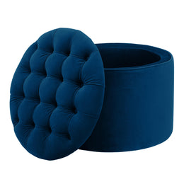 Queen Navy Velvet Storage Ottoman