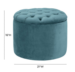 Queen Sea Blue Velvet Storage Ottoman - UK