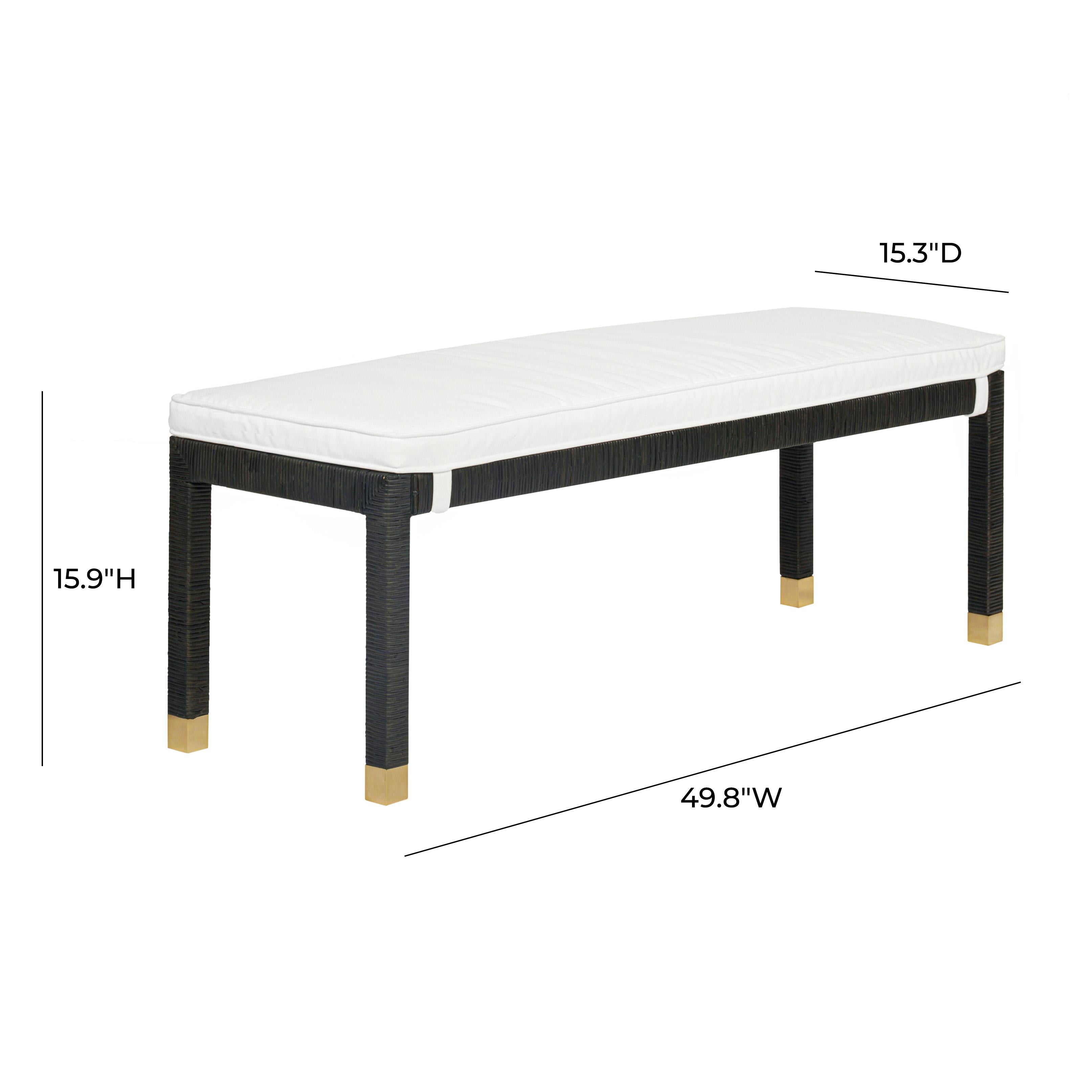 Amara Charcoal Woven Rattan Performance Fabric Bench