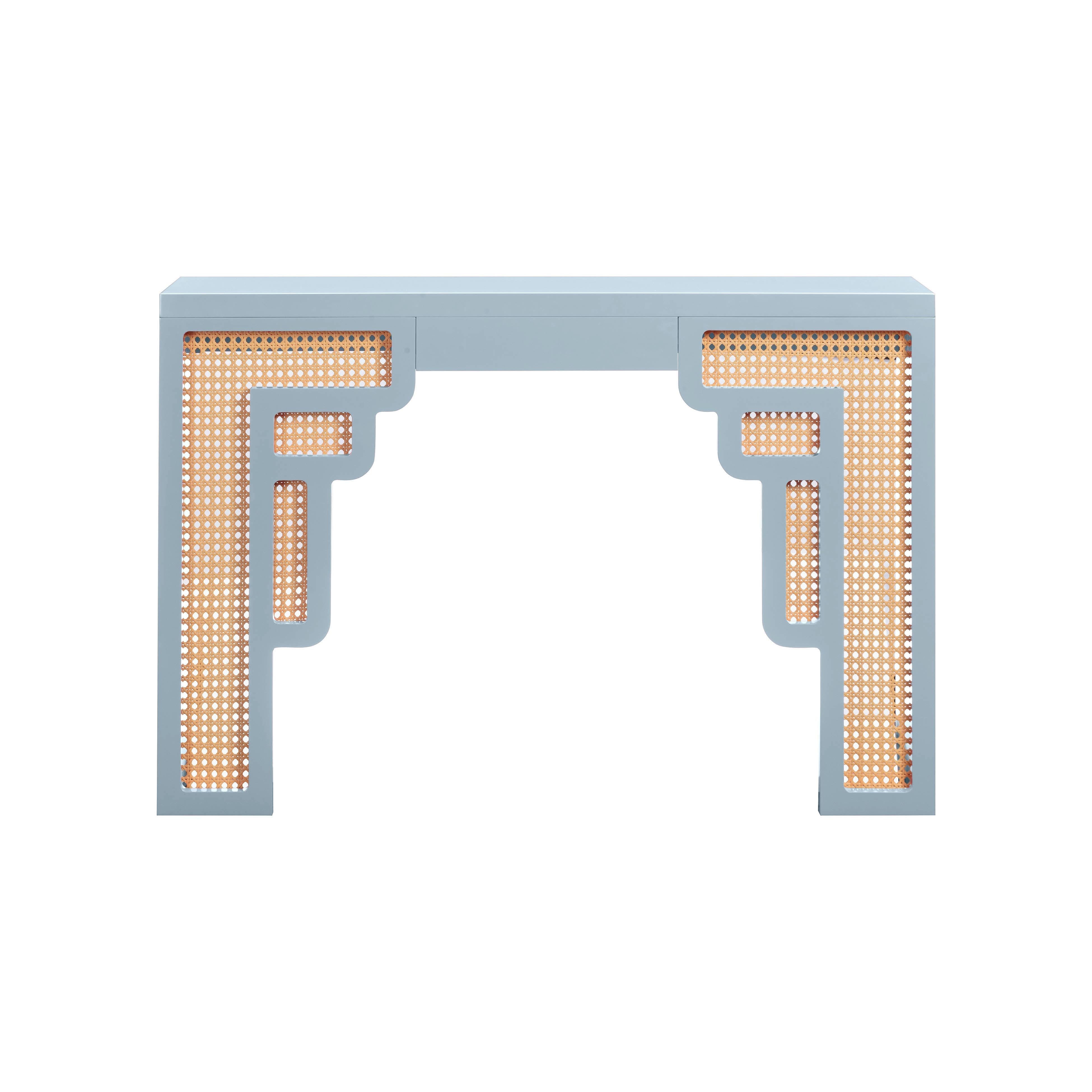 Suzie Pastel Blue & Rattan Console Table - UK