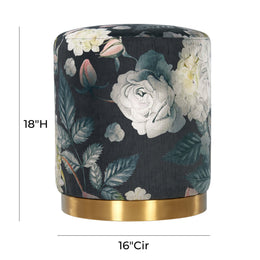 Opal Floral Velvet Ottoman with Gold Base