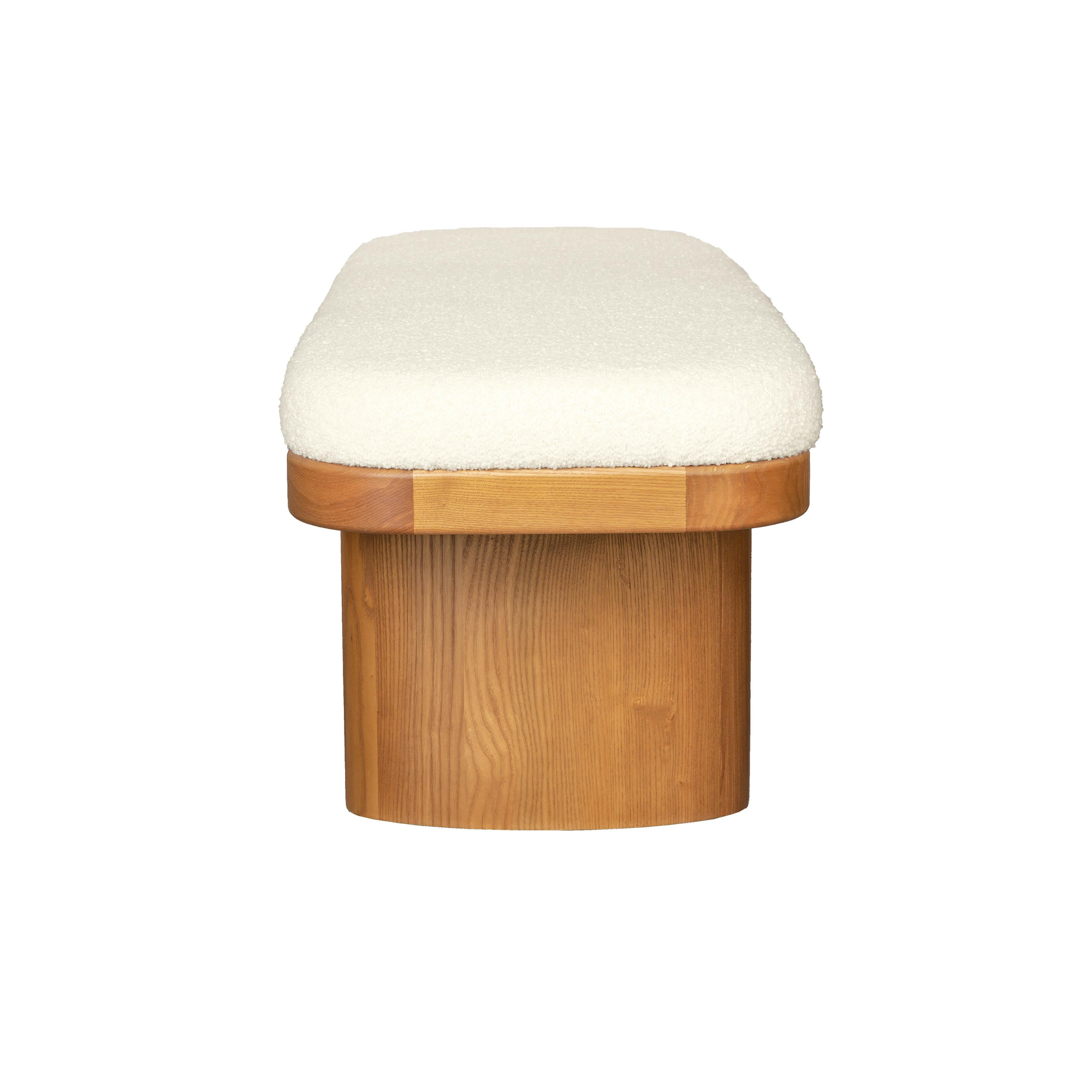 Ollie White Boucle Wooden Bench - UK