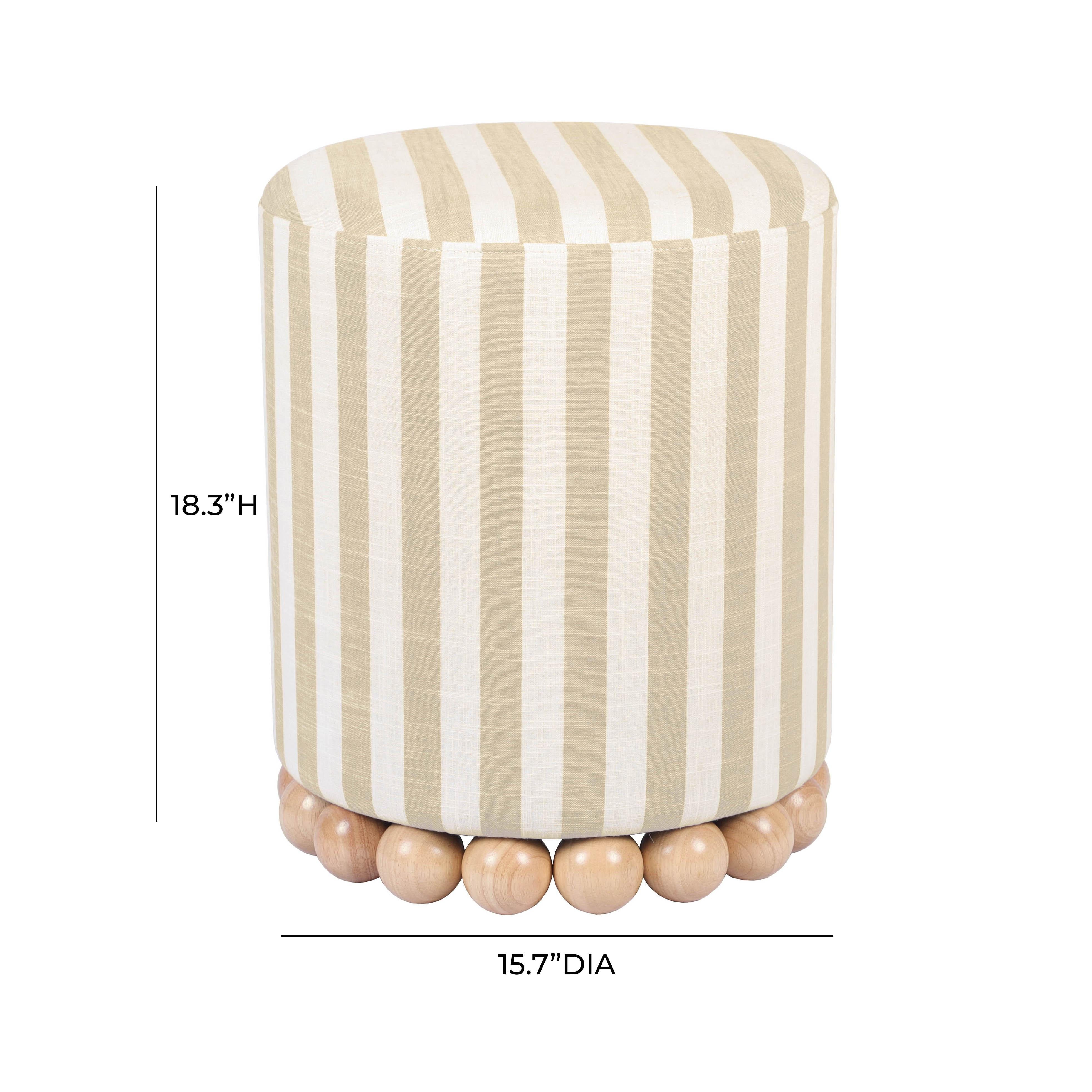 Dex Beige Striped Linen Ottoman