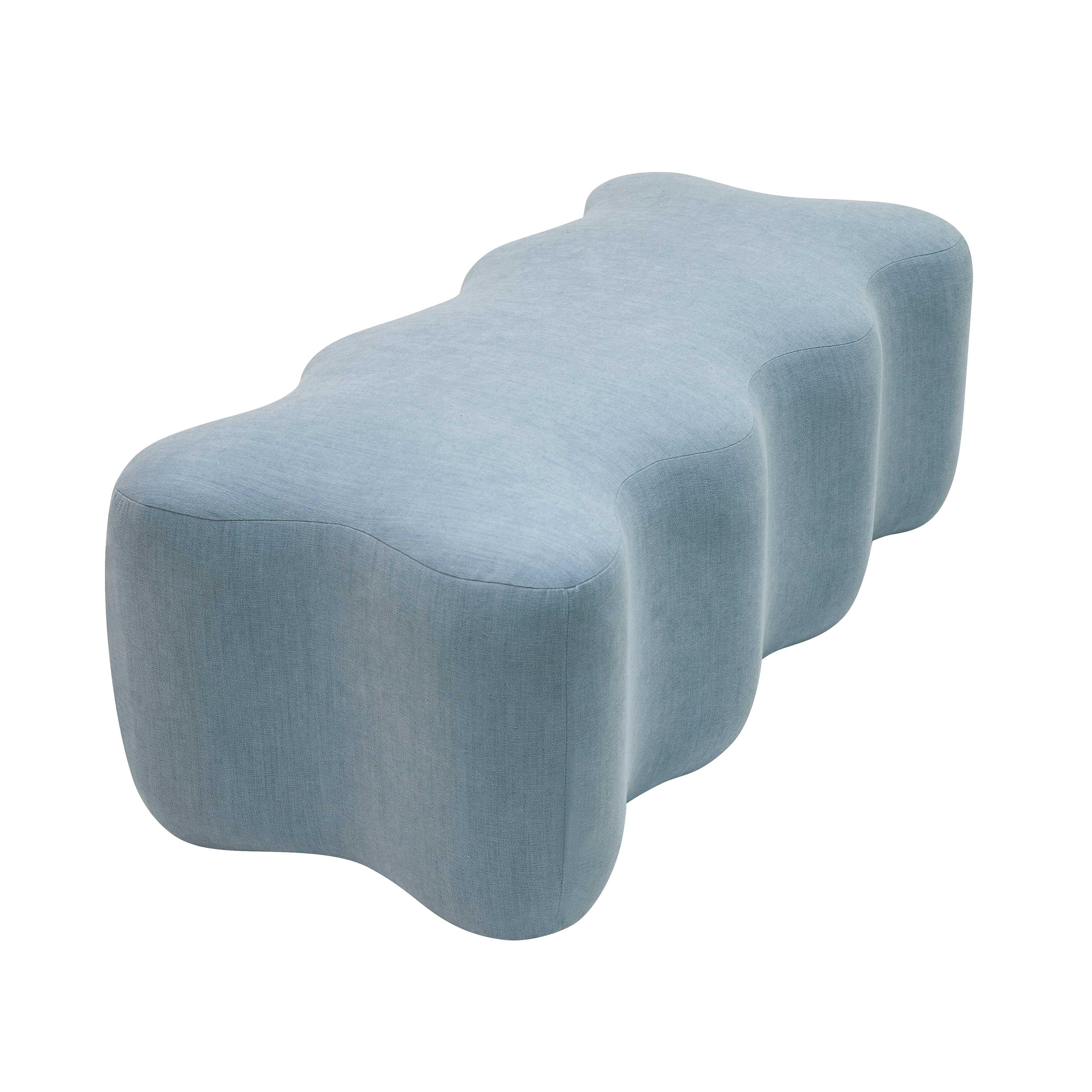 Archie Upholstered Bench in Faded Blue Linen - UK