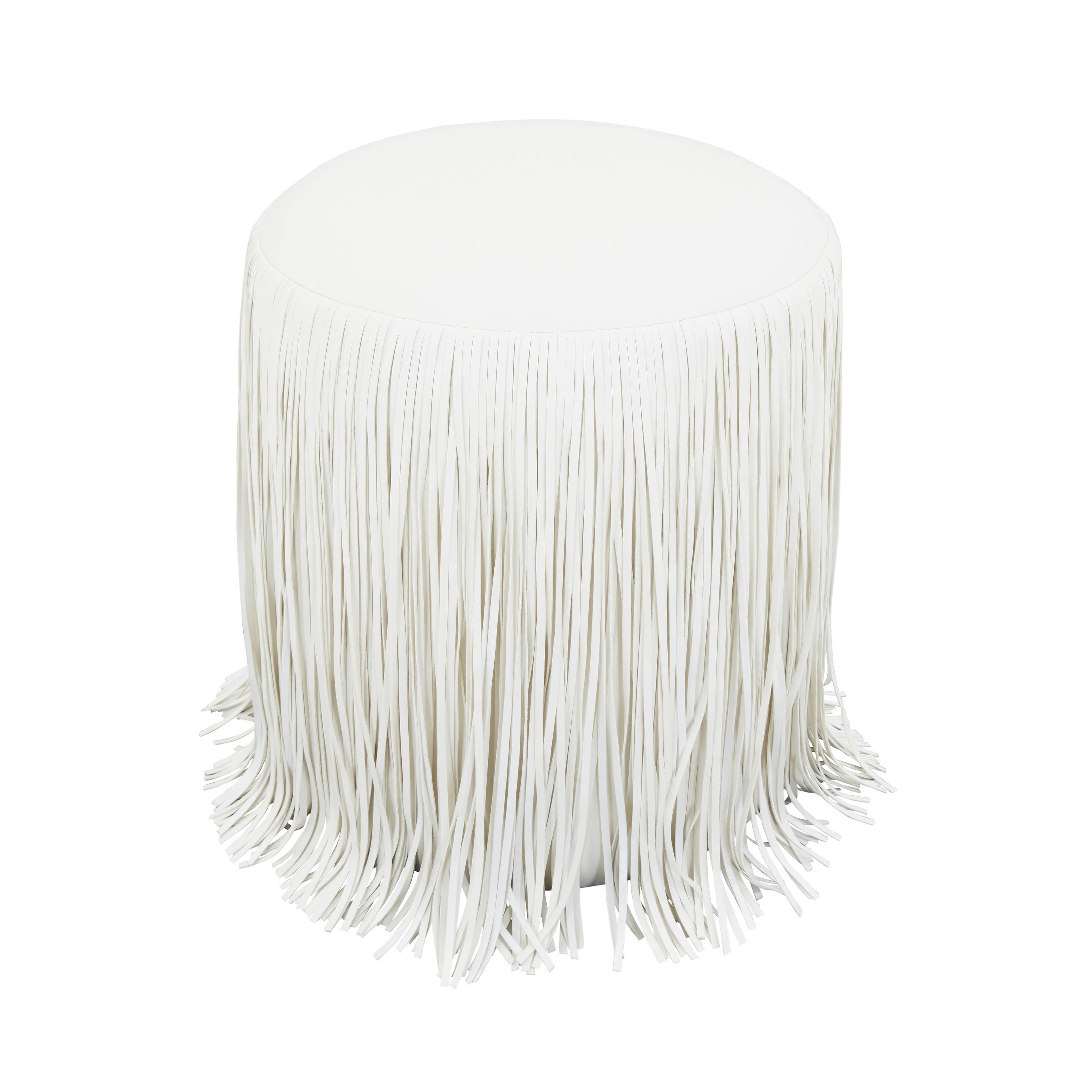 Shag Me Ivory Performance Vegan Leather Ottoman