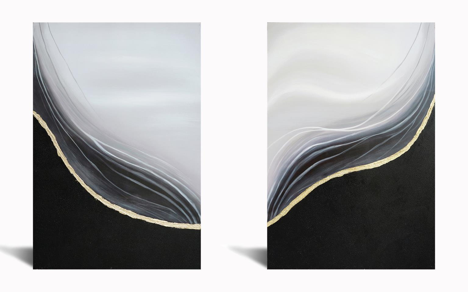 Hand Painted Textured Canvas W/ Foil In Frame (Set) Curated Canvas