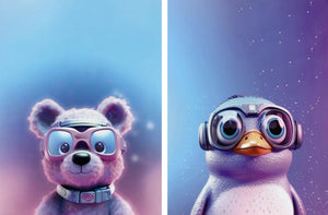 Cute Animals On Blue Tones (Set 2) Curated Canvas