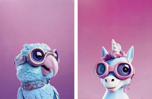 Cute Animals On Pink Tones (Set 2) Curated Canvas