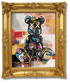 Grafitti Bear In Gold Frame Curated Canvas