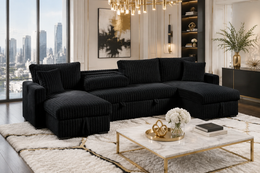 July Black Double Storage Chaise Sectional (w/ Pull Out Bed) **NEW ARRIVAL**
