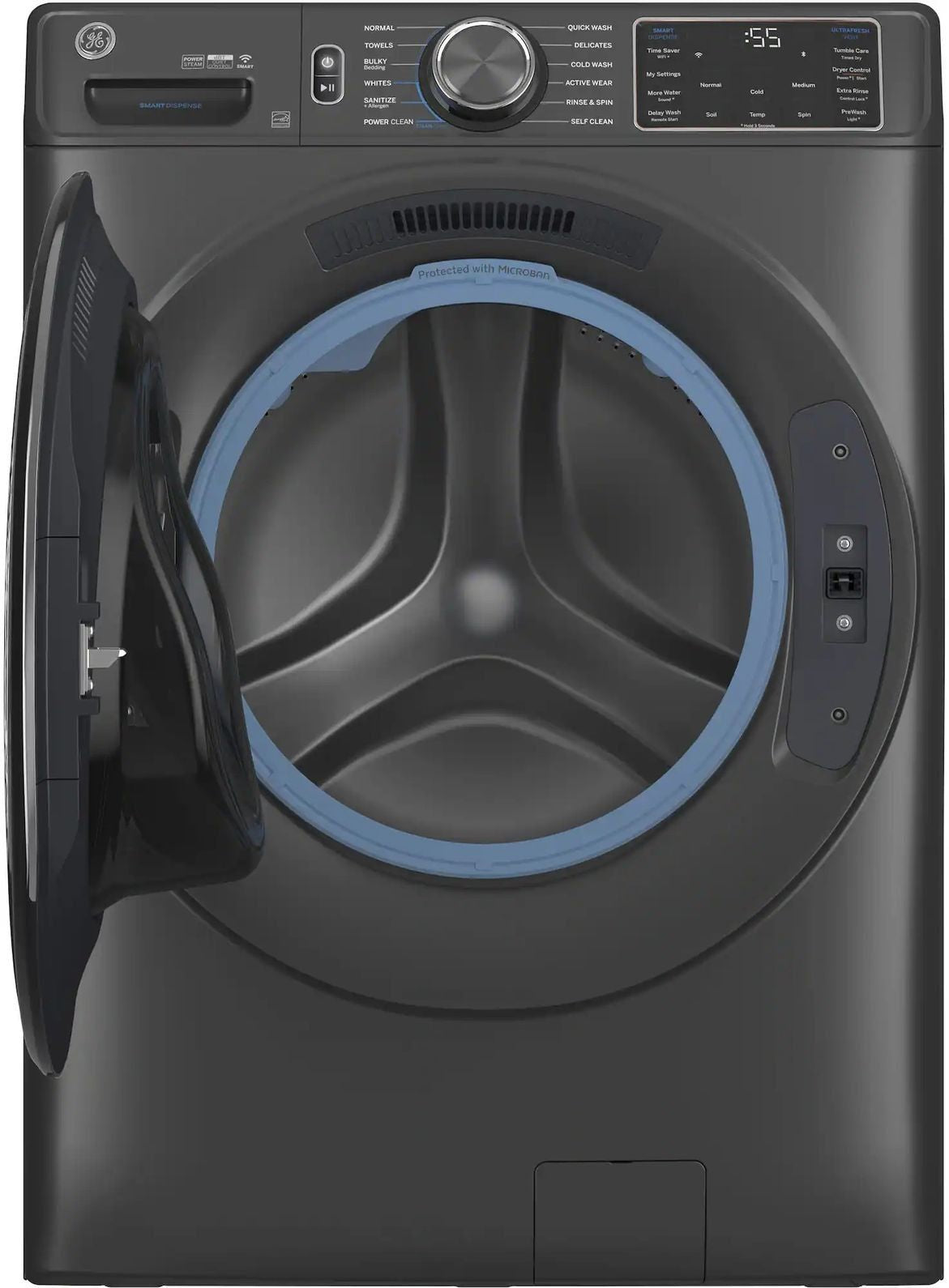Package - GE - 5.0 Cu. Ft. Stackable Smart Front Load Washer with Steam, SmartDispense and Odorblock Ultra Fresh Vent System and 7.8 Cu. Ft. Stackable Smart Gas Dryer with Steam - Carbon Graphite