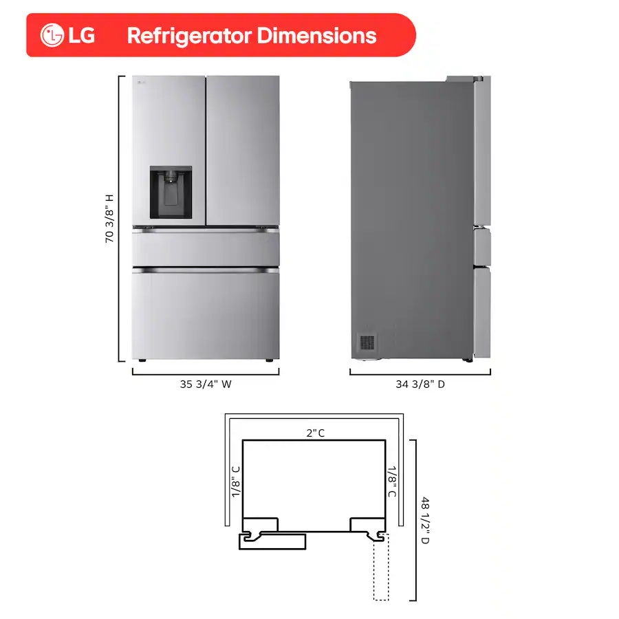 LG - 36-in Wide Standard-Depth MAX 28.6 Cu. Ft. 4-Door French Door Refrigerator Smart Refrigerator with Full Convert Drawer - PrintProof Stainless Steel Look