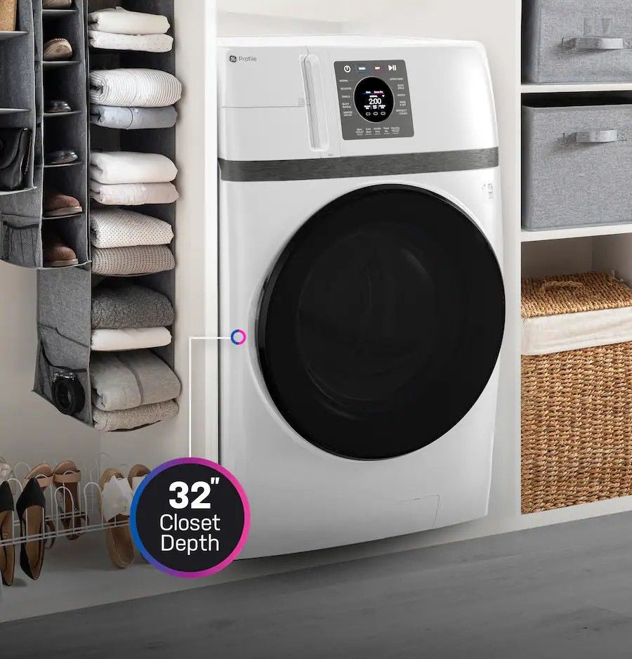 GE Profile - UltraFast 4.6 Cu. Ft. High-Efficiency Smart Front Load Washer and Electric Dryer Combo with Steam and Ventless Heat Pump - White