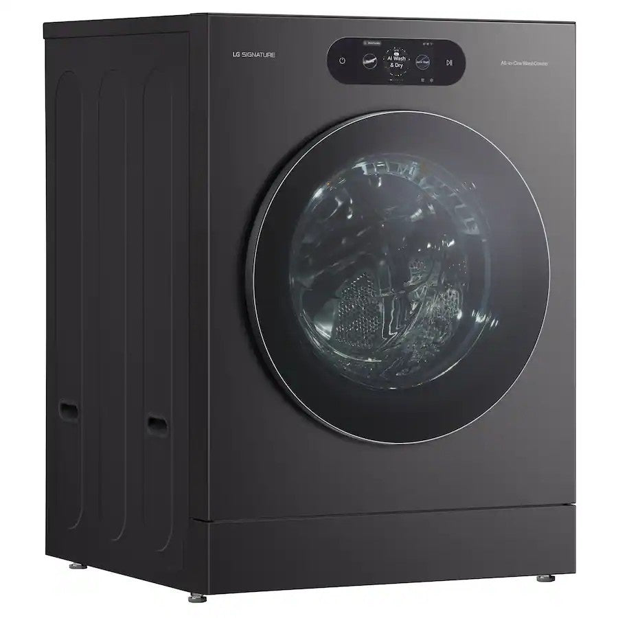 LG - SIGNATURE 5.8 Cu. Ft. High Efficiency Ventless Smart Front Load Washer Electric Dryer Combo with Steam and ezDispense - Brushed Black Steel