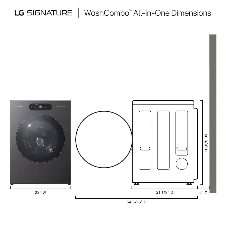 LG - SIGNATURE 5.8 Cu. Ft. High Efficiency Ventless Smart Front Load Washer Electric Dryer Combo with Steam and ezDispense - Brushed Black Steel