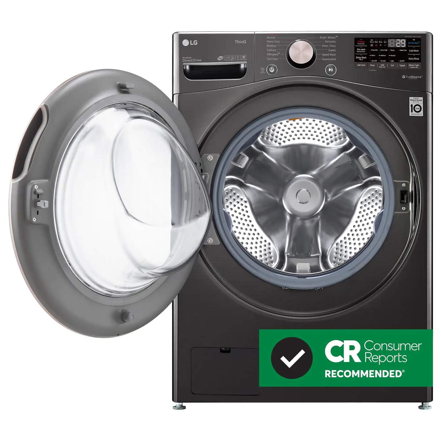 Package - LG - 4.5 Cu. Ft. High-Efficiency Stackable Smart Front Load Washer with Steam and Built-In Intelligence and 7.4 Cu. Ft. Stackable Smart Electric Dryer with Steam and Built-In Intelligence - Black Steel