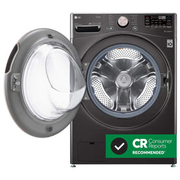 Package - LG - 4.5 Cu. Ft. High-Efficiency Stackable Smart Front Load Washer with Steam and Built-In Intelligence and 7.4 Cu. Ft. Stackable Smart Electric Dryer with Steam and Built-In Intelligence - Black Steel