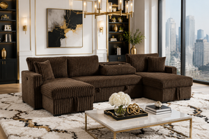 July Mocha Double Storage Chaise Sectional (w/ Pull Out Bed) **NEW ARRIVAL**