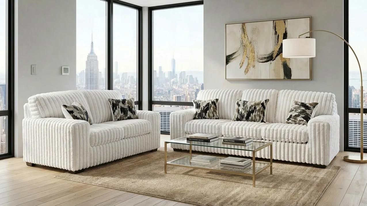S319 Sofa and Loveseat (Ivory)
