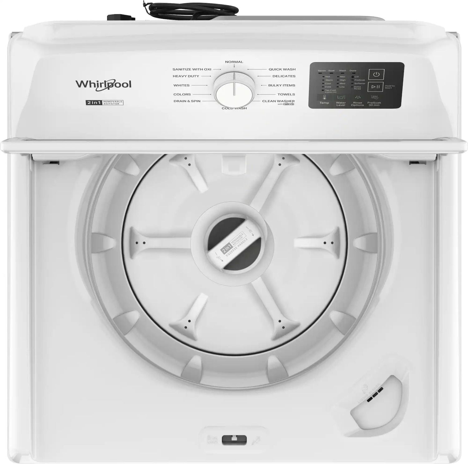 Package - Whirlpool - 4.3 Cu. Ft. High-Eficiency Top Load Washer with 2-in-1 Removable Agitator and Soft Close Glass Lid and 7.0 Cu. Ft. Electric Dryer with Adaptive Dry and Top Venting - White