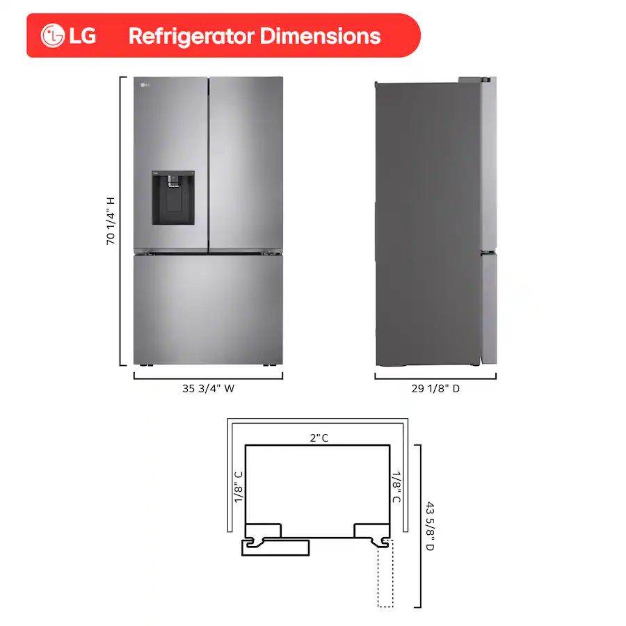 LG - 36-in Counter-Depth MAX 25.5 Cu. Ft. French Door Smart Refrigerator with Ice Plus - PrintProof Stainless Steel Look