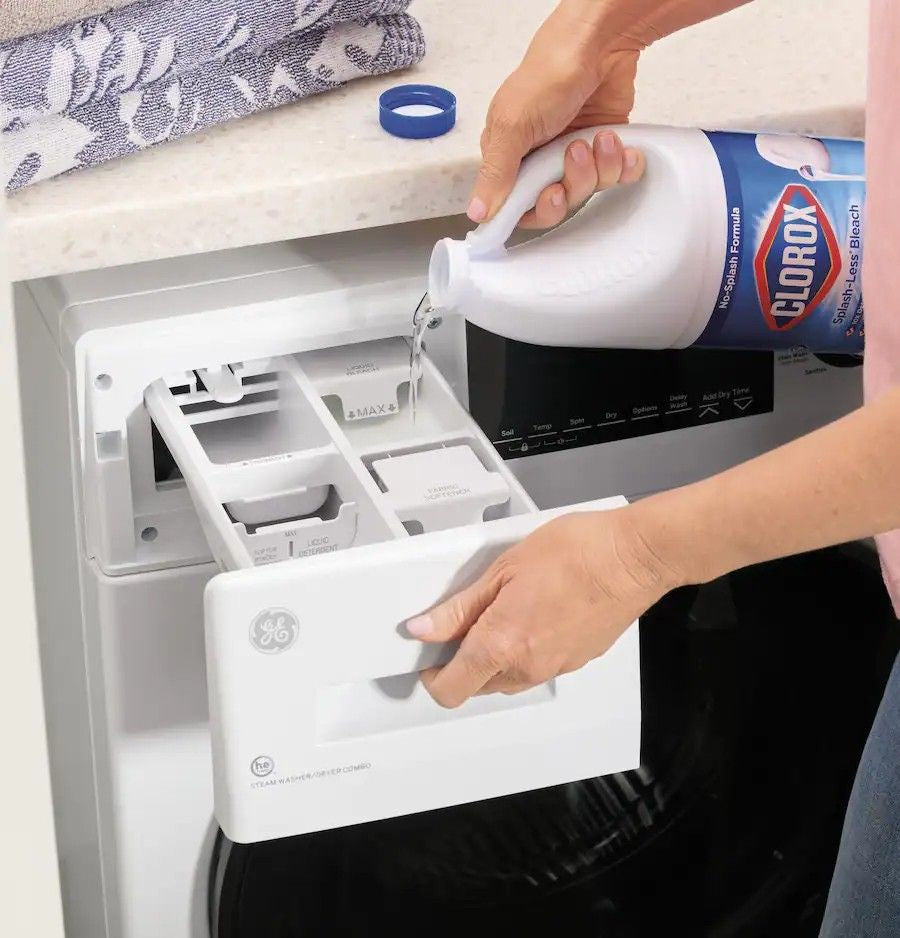 GE - 2.4 Cu. Ft. High-Efficiency Front Load Washer and Electric Condenser Dryer Combo with Steam and Sanitize - White