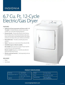 Package - Insignia™ - 3.7 Cu. Ft. High Efficiency 12-Cycle Top-Loading Washer and 6.7 Cu. Ft. Gas Dryer with Sensor Dry - White