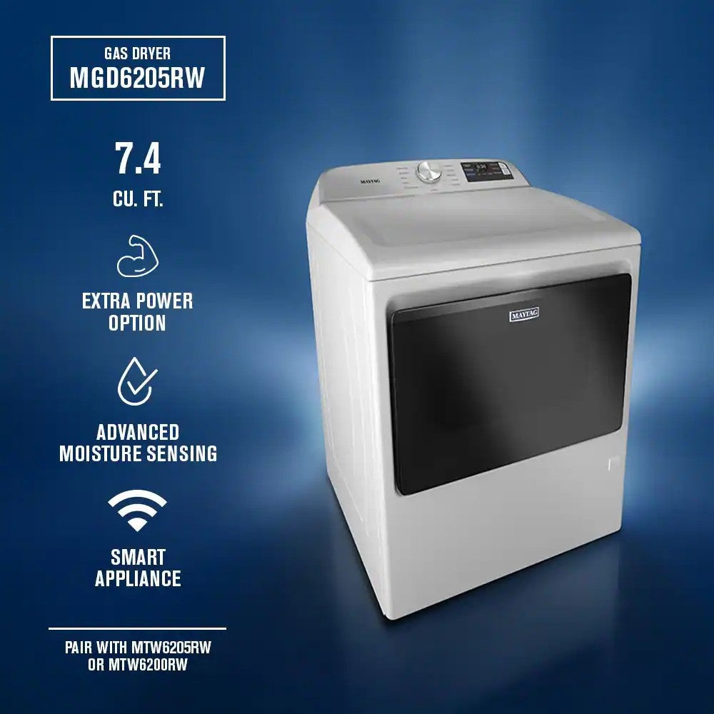 Package - Maytag - 5.3 Cu. Ft. High-Efficiency Smart Top Load Impeller Washer with Extra Power and 7.4 Cu. Ft. Smart Gas Dryer with Extra Power and Advanced Moisture Sensing - White