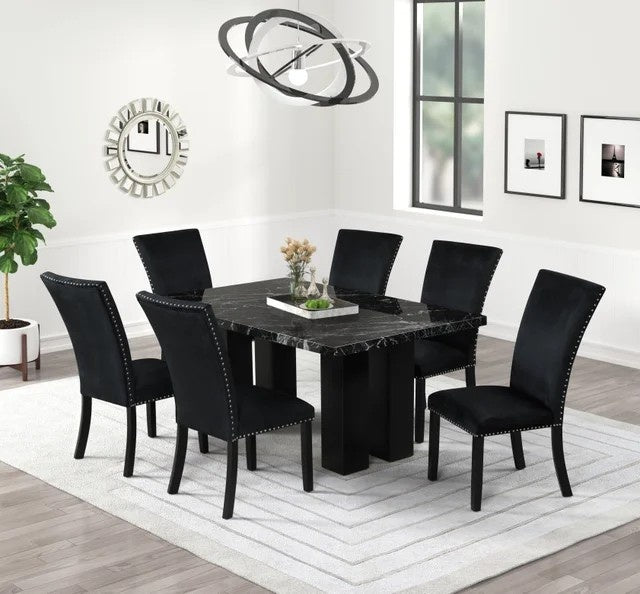 1220 Onyx - (FAUX MARBLE) Dining Table with 6 Chairs