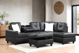 Rocket Black PU Reversible Sectional