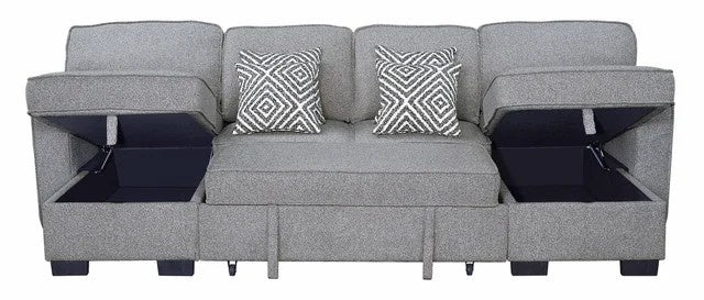 Sahara Gray - Double Storage Chaise Sectional w/ Drop Down Cupholders