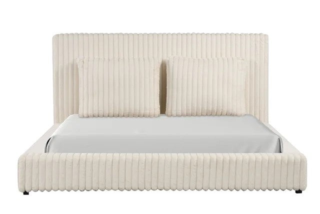Lauren Beige Platform Bed (w/ USB PORTS) - Queen, King
