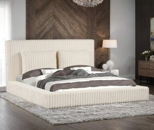 Lauren Beige Platform Bed (w/ USB PORTS) - Queen, King