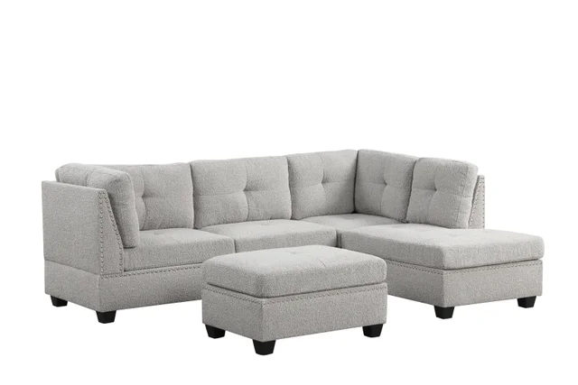 Sienna Boucle Sectional with Ottoman Set