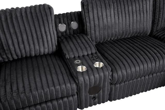 Amelia Onyx Power Reclining Sectional (w/ Bluetooth Speakers)
