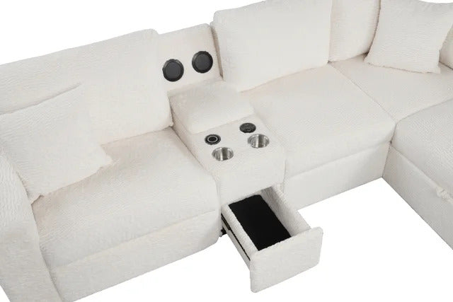 Hunter White Sectional (W/ Bluetooth Speaker & Pull-Out Bed)