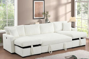July Beige Double Storage Chaise Sectional (w/ Pull Out Bed) **NEW ARRIVAL**