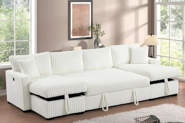 July Beige Double Storage Chaise Sectional (w/ Pull Out Bed) **NEW ARRIVAL**